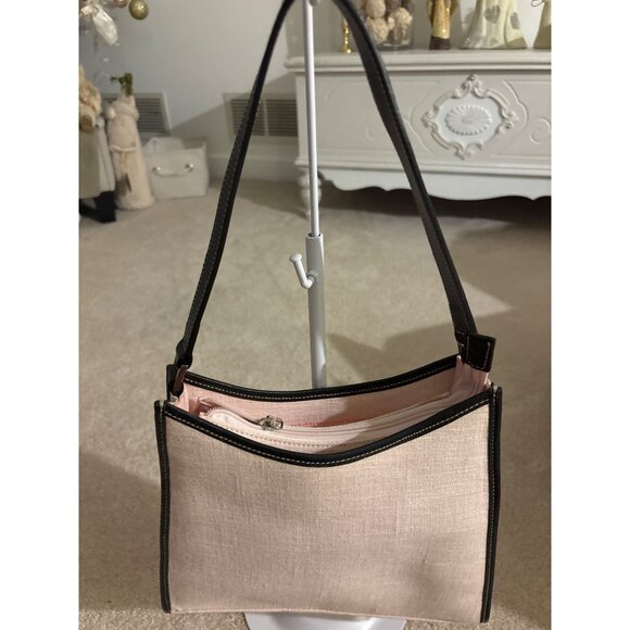 Vintage Ralph Lauren Beige Linen Handbag With Black Leather Trim - Picture 13 of 16